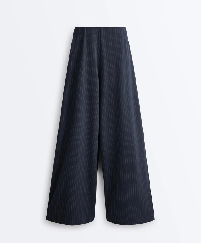 Pantaloni a gamba larga in piqué di cotone gessato Pantaloni a gamba larga in piqué di cotone gessato
