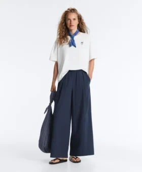 Pantaloni a gamba larga in popeline 100% cotone