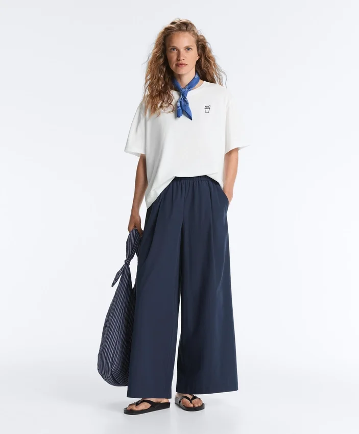 Pantaloni a gamba larga in popeline 100% cotone Pantaloni a gamba larga in popeline 100% cotone