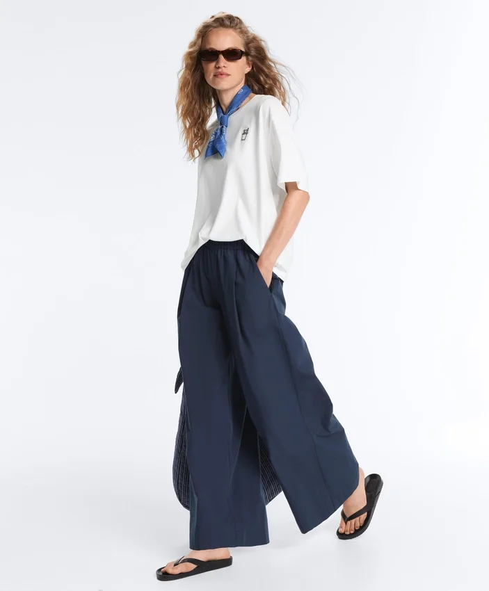 Pantaloni a gamba larga in popeline 100% cotone Pantaloni a gamba larga in popeline 100% cotone