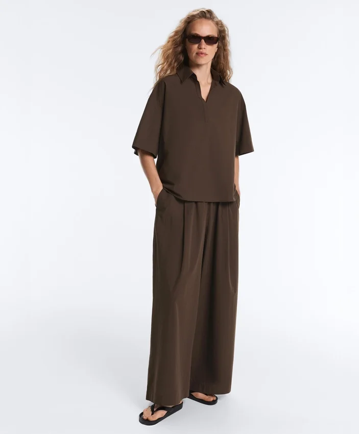 Pantaloni a gamba larga in popeline 100% cotone Pantaloni a gamba larga in popeline 100% cotone