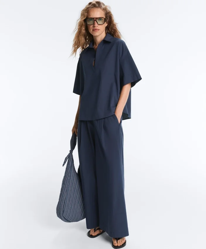 Pantaloni a gamba larga in popeline 100% cotone Pantaloni a gamba larga in popeline 100% cotone