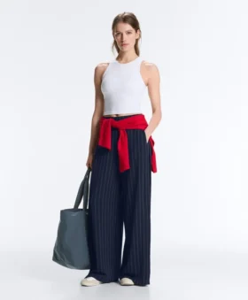 Pantaloni a gamba larga Soft Touch con piega laterale e in modal