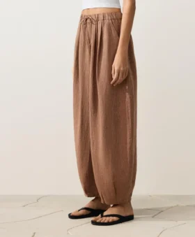 Pantaloni a palloncino a righe in 100% lino