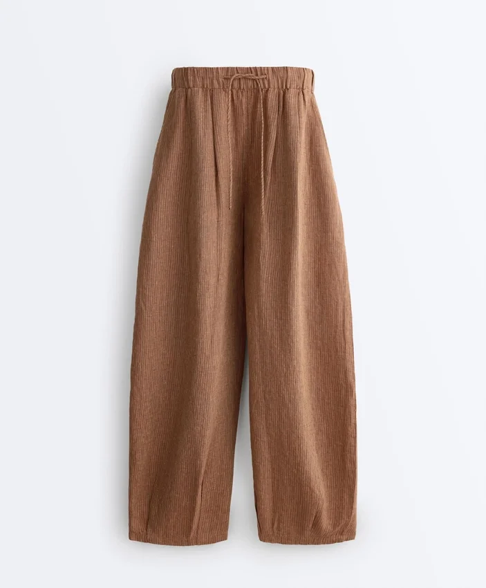 Pantaloni a palloncino a righe in 100% lino Pantaloni a palloncino a righe in 100% lino