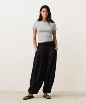 Pantaloni a palloncino in 100% lino