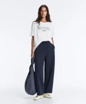 T-shirt boxy a maniche corte in misto cotone con slogan