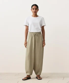 Pantaloni a palloncino in misto lyocell e 24% lino con cuciture