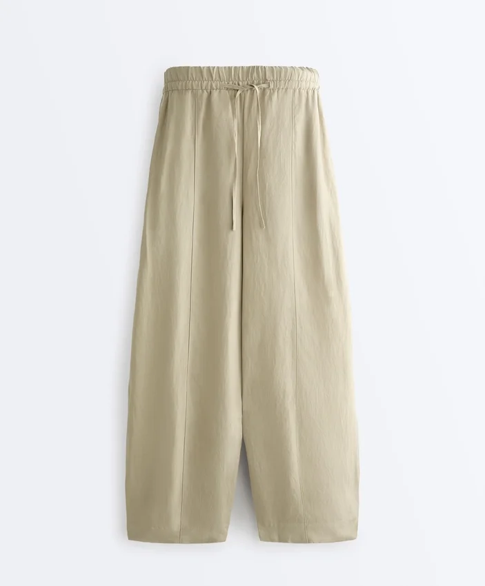 Pantaloni a palloncino in misto lyocell e 24% lino con cuciture Pantaloni a palloncino in misto lyocell e 24% lino con cuciture