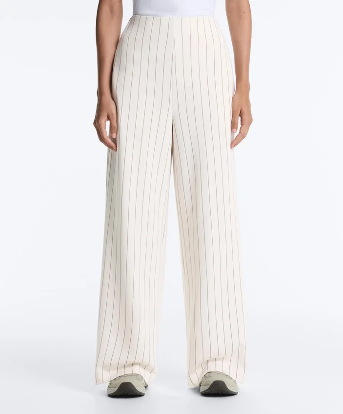 Pantaloni a vita alta a gamba larga con gessato Soft Touch al tatto Pantaloni a vita alta a gamba larga con gessato Soft Touch al tatto