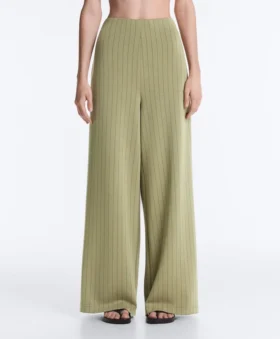Pantaloni a vita alta a gamba larga con gessato Soft Touch al tatto