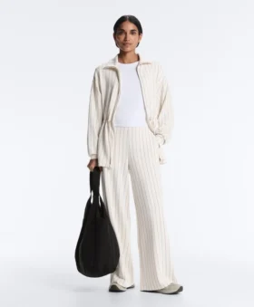 Giacca lunga gessata con vita regolabile e modal Soft Touch