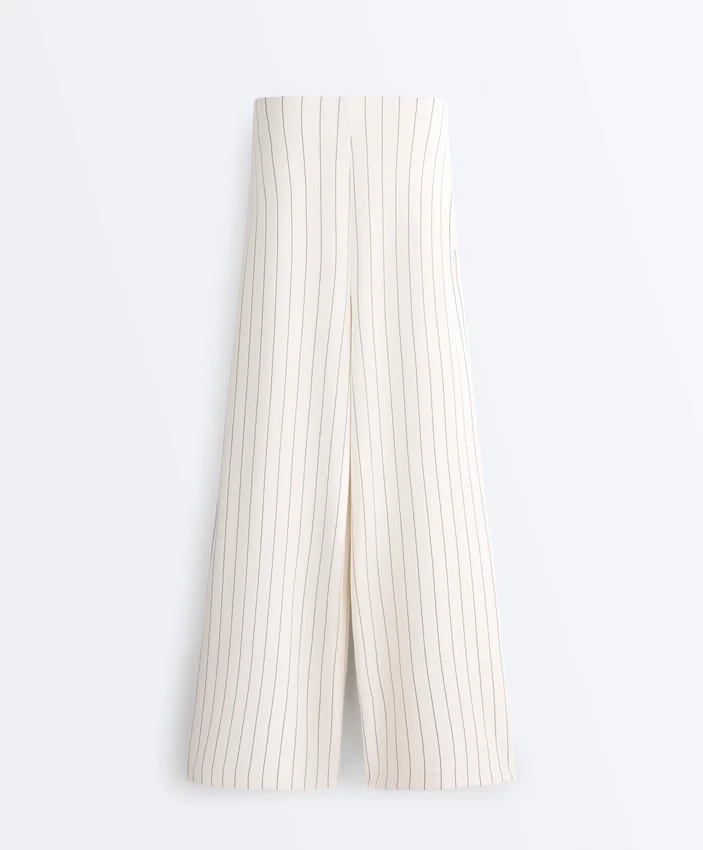 Pantaloni a vita alta a gamba larga con gessato Soft Touch al tatto Pantaloni a vita alta a gamba larga con gessato Soft Touch al tatto