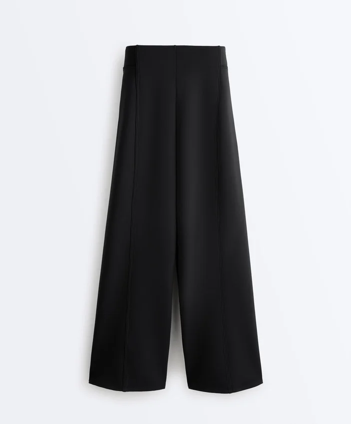 Pantaloni a vita alta a gamba larga effetto neoprene Pantaloni a vita alta a gamba larga effetto neoprene