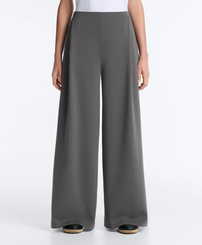 Pantaloni a vita alta e gamba larga in cotone piqué Pantaloni a vita alta e gamba larga in cotone piqué