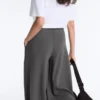 Pantaloni a vita alta e gamba larga in cotone piqué Pantaloni a vita alta e gamba larga in cotone piqué