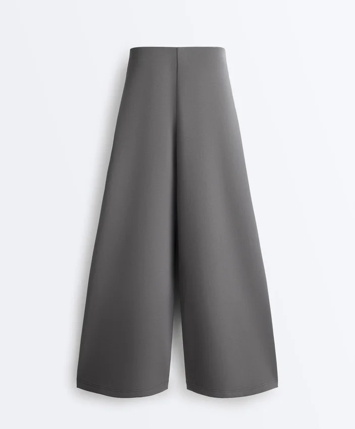 Pantaloni a vita alta e gamba larga in cotone piqué Pantaloni a vita alta e gamba larga in cotone piqué