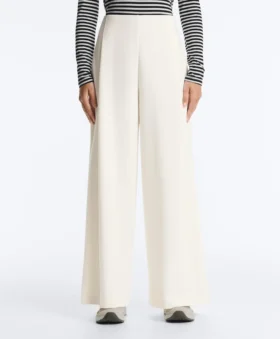 Pantaloni a vita alta in twill a gamba larga con pieghe