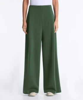 Pantaloni a vita alta in twill a gamba larga con pieghe