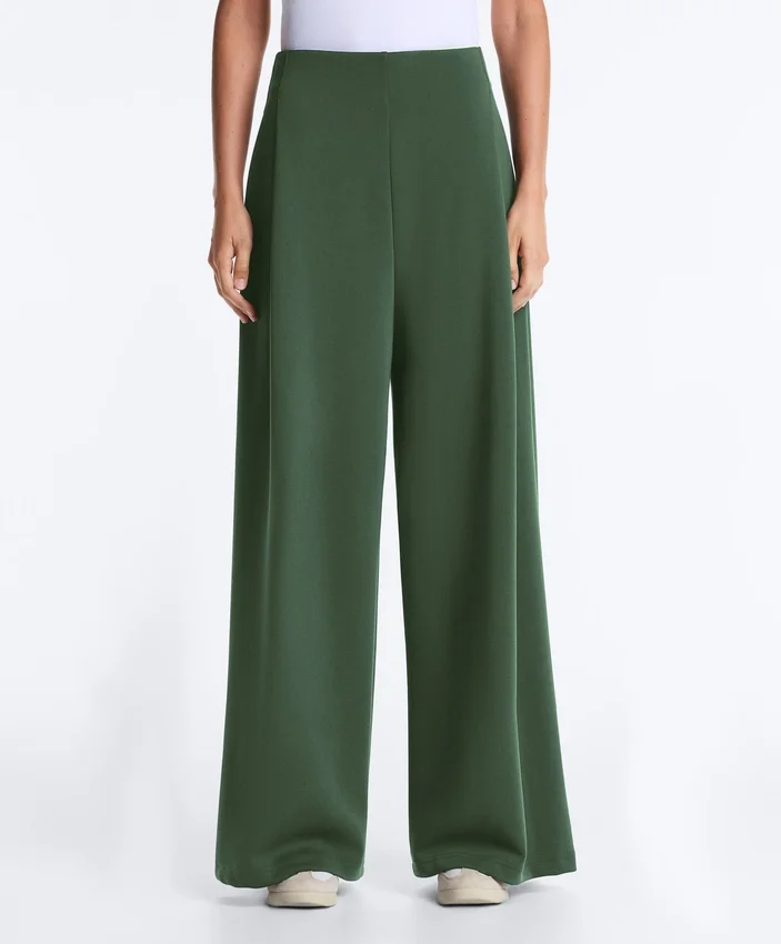 Pantaloni a vita alta in twill a gamba larga con pieghe Pantaloni a vita alta in twill a gamba larga con pieghe