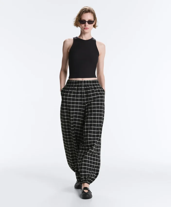Pantaloni bloomer a quadri in cotone Pantaloni bloomer a quadri in cotone