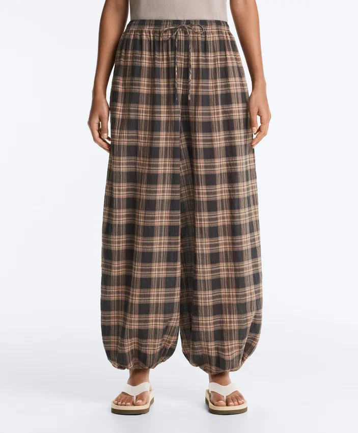 Pantaloni bloomer a quadri in misto cotone Pantaloni bloomer a quadri in misto cotone