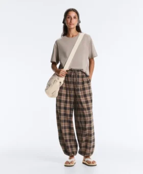 Pantaloni bloomer a quadri in misto cotone