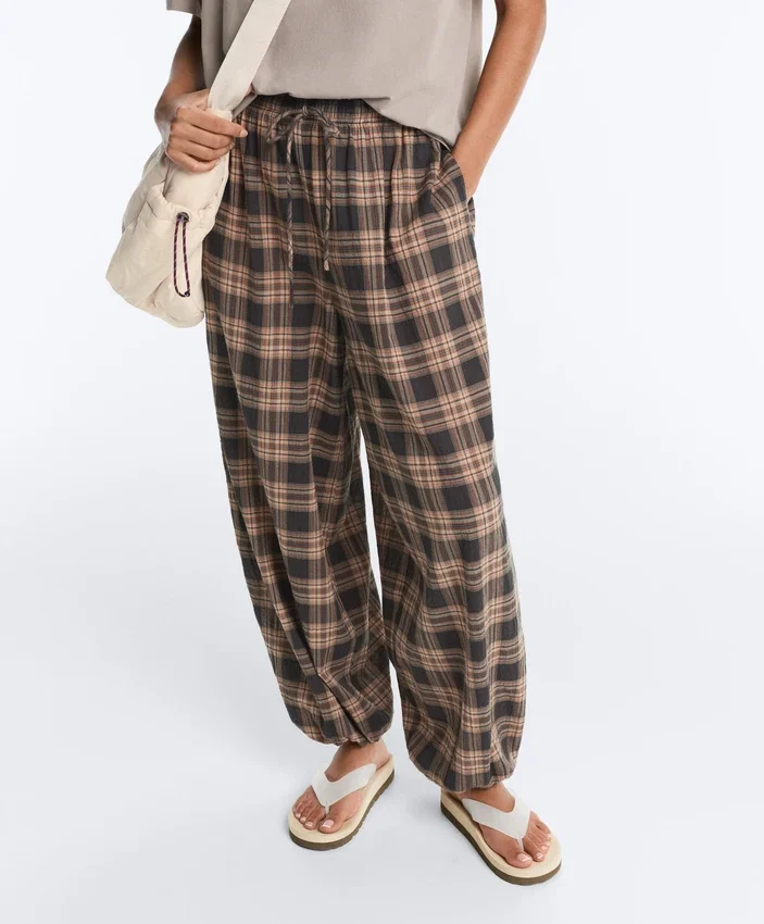Pantaloni bloomer a quadri in misto cotone Pantaloni bloomer a quadri in misto cotone