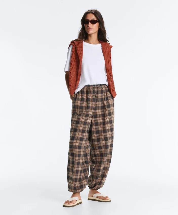 Pantaloni bloomer a quadri in misto cotone Pantaloni bloomer a quadri in misto cotone