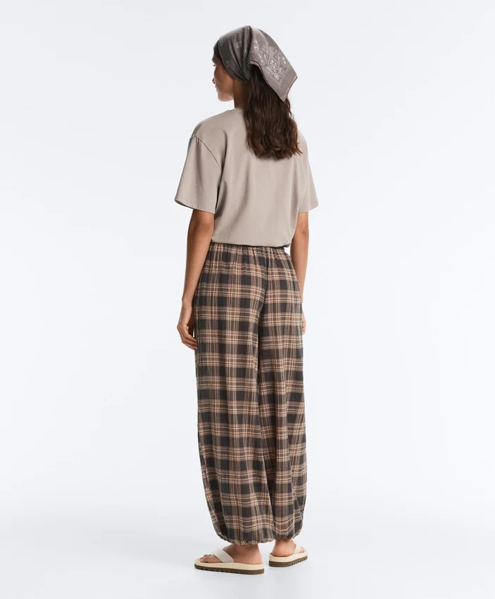 Pantaloni bloomer a quadri in misto cotone Pantaloni bloomer a quadri in misto cotone