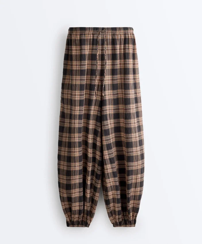 Pantaloni bloomer a quadri in misto cotone Pantaloni bloomer a quadri in misto cotone