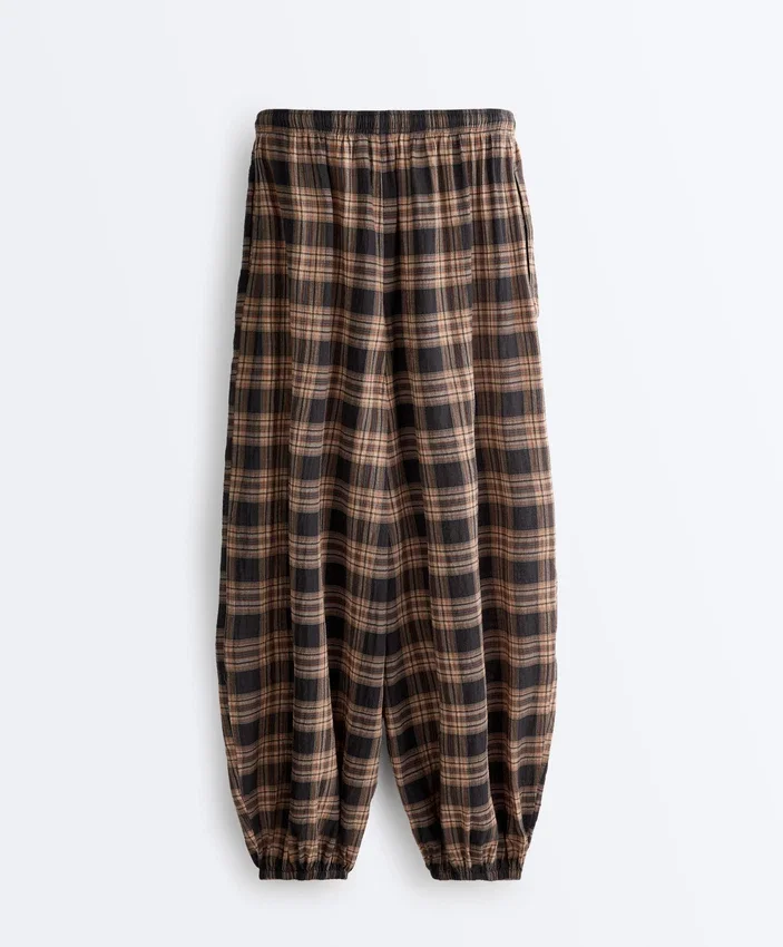 Pantaloni bloomer a quadri in misto cotone Pantaloni bloomer a quadri in misto cotone