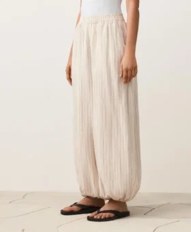 Pantaloni bloomer a righe in 100% lino