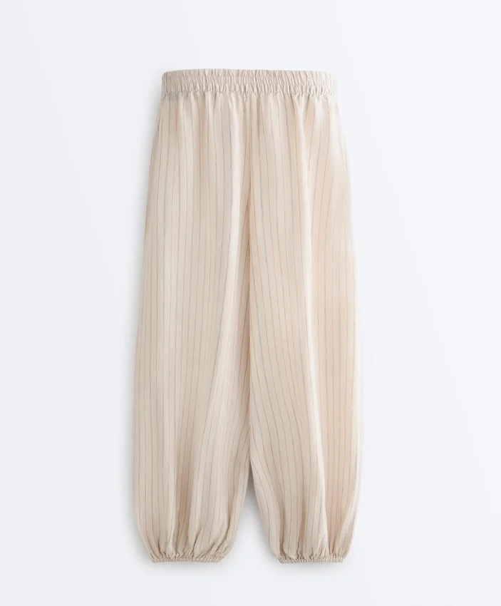 Pantaloni bloomer a righe in 100% lino Pantaloni bloomer a righe in 100% lino