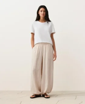 Pantaloni bloomer a righe in 100% lino