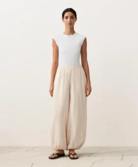 Pantaloni bloomer a righe in 100% lino