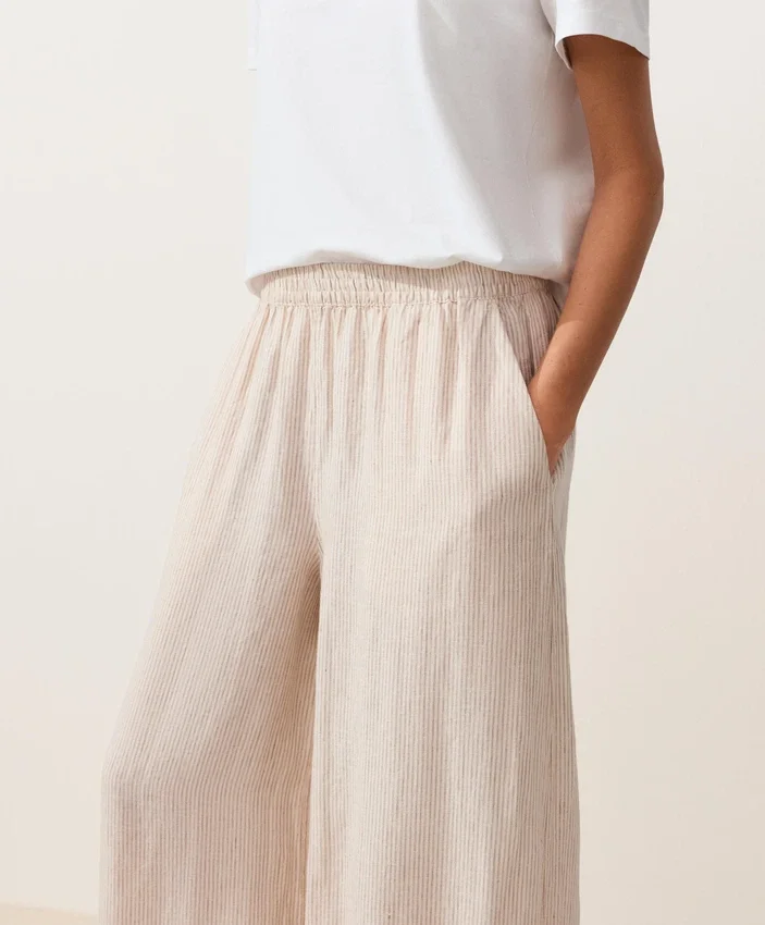 Pantaloni bloomer a righe in 100% lino Pantaloni bloomer a righe in 100% lino
