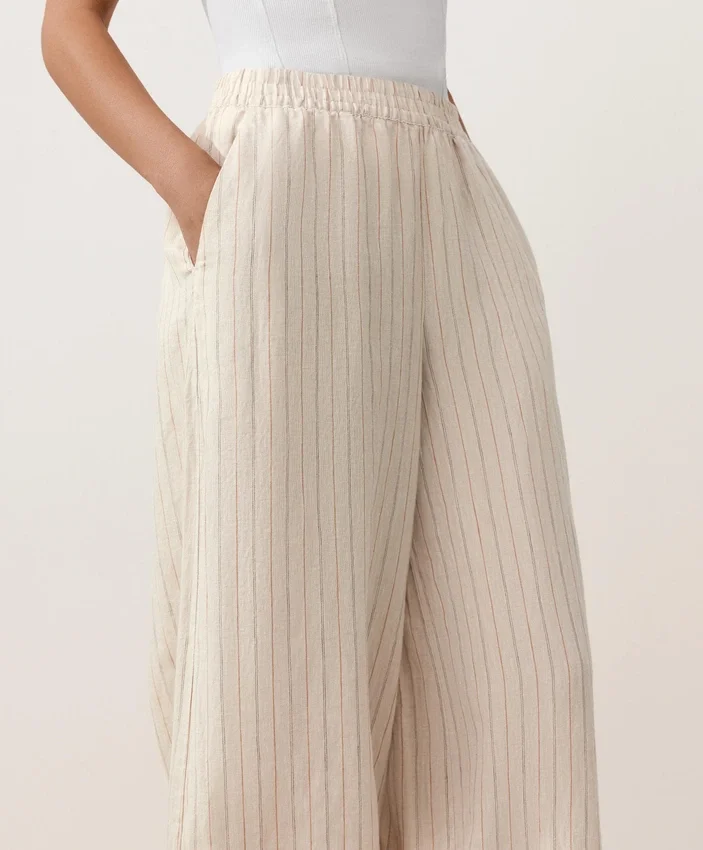 Pantaloni bloomer a righe in 100% lino Pantaloni bloomer a righe in 100% lino