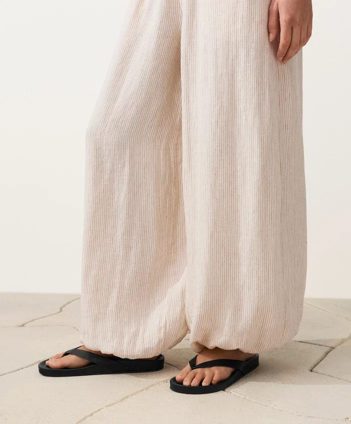 Pantaloni bloomer a righe in 100% lino Pantaloni bloomer a righe in 100% lino
