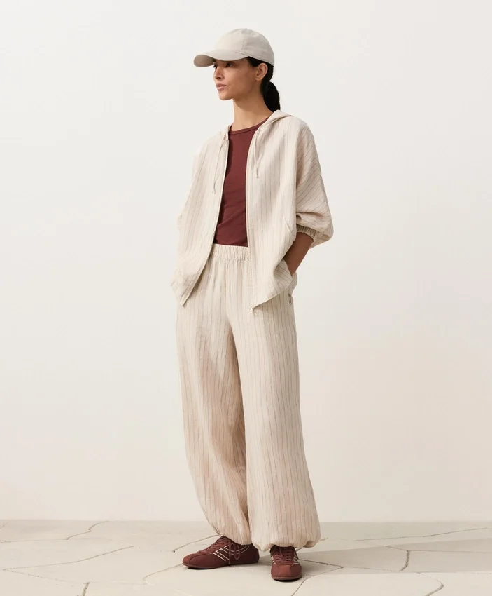 Pantaloni bloomer a righe in 100% lino Pantaloni bloomer a righe in 100% lino