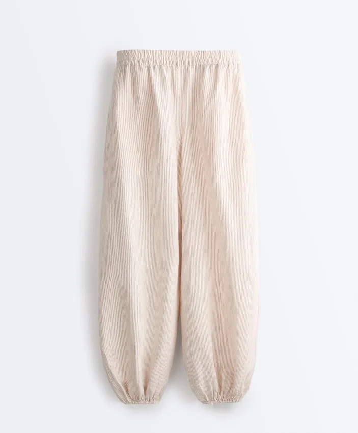 Pantaloni bloomer a righe in 100% lino Pantaloni bloomer a righe in 100% lino