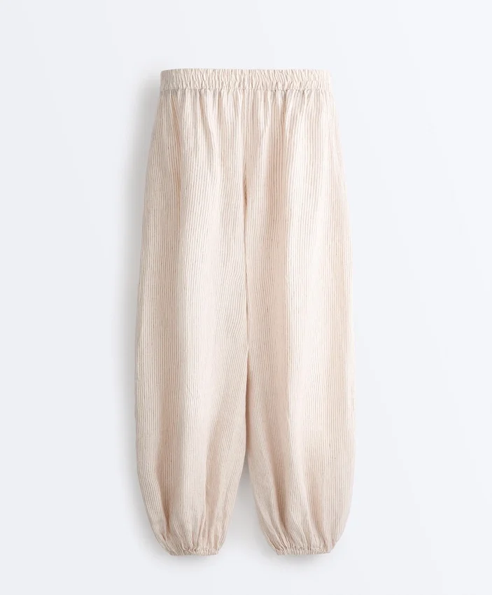 Pantaloni bloomer a righe in 100% lino Pantaloni bloomer a righe in 100% lino
