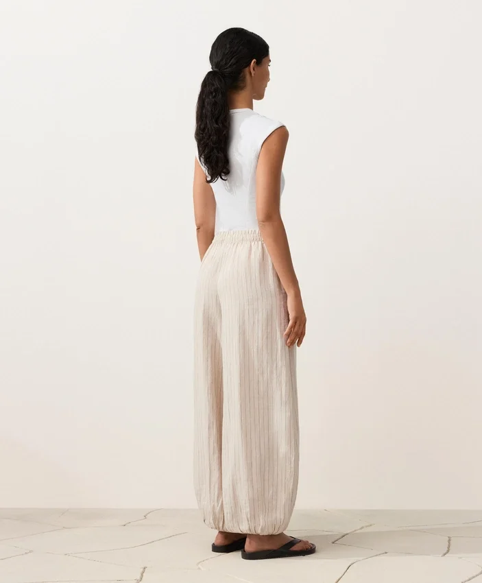 Pantaloni bloomer a righe in 100% lino Pantaloni bloomer a righe in 100% lino
