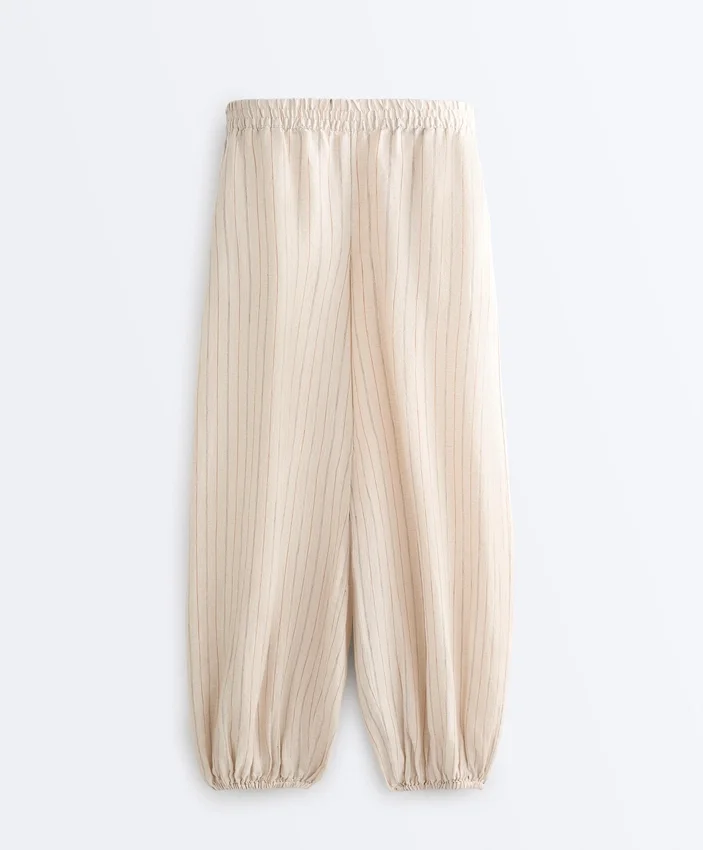 Pantaloni bloomer a righe in 100% lino Pantaloni bloomer a righe in 100% lino