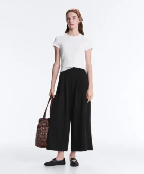 Pantaloni cropped a gamba larga Soft Touch con modal e pieghe