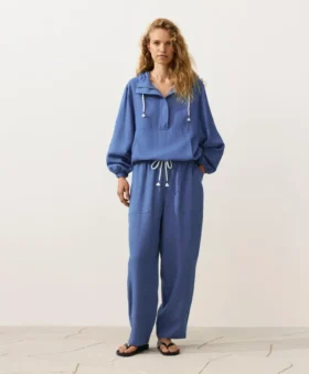 Pantaloni dritti in misto lyocell e 24% lino