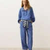 Pantaloni dritti in misto lyocell e 24% lino Pantaloni dritti in misto lyocell e 24% lino