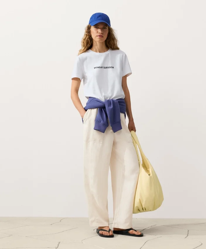 Pantaloni dritti in misto lyocell e 24% lino Pantaloni dritti in misto lyocell e 24% lino