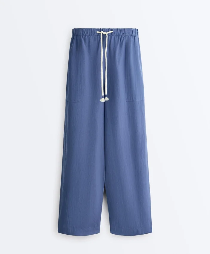 Pantaloni dritti in misto lyocell e 24% lino Pantaloni dritti in misto lyocell e 24% lino