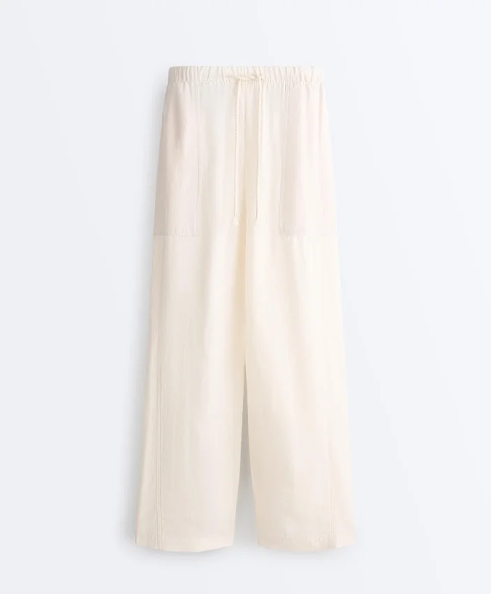 Pantaloni dritti in misto lyocell e 24% lino Pantaloni dritti in misto lyocell e 24% lino